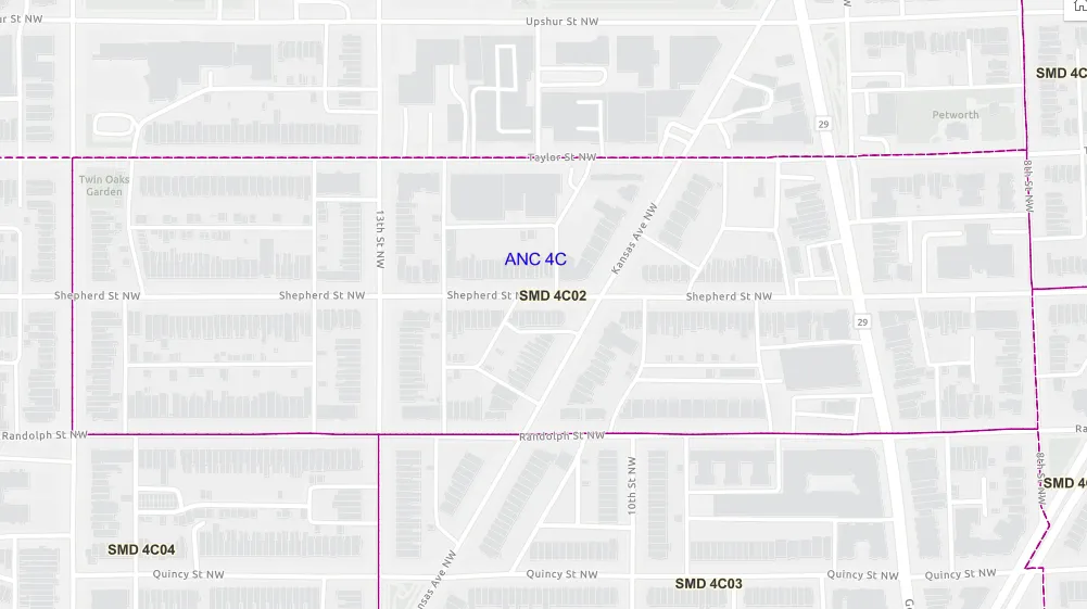 Map of SMD 4C02, bounded by Taylor St NW, 14th St NW, Randolph St NW, and 8th St NW
